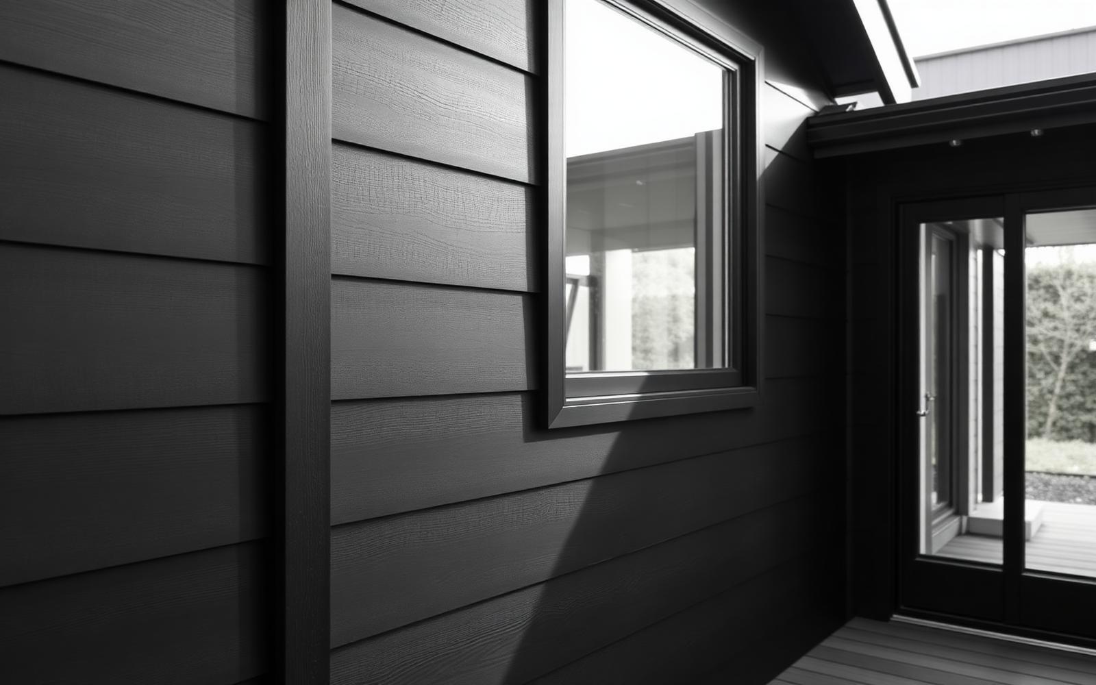 Black timber cladding detail of a small NZ dwelling